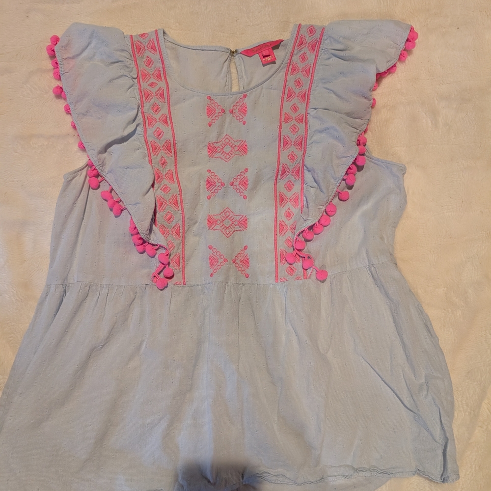 Lilly Pulitzer Blue and Pink Ruffled Tank Top